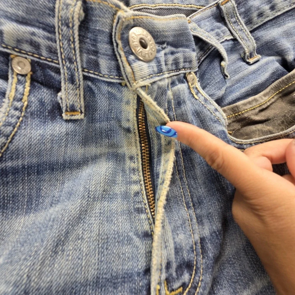 Vintage‎ Levis 504 Jeans Mens Blue Straight Engineered Altered Hem Fits 34x32